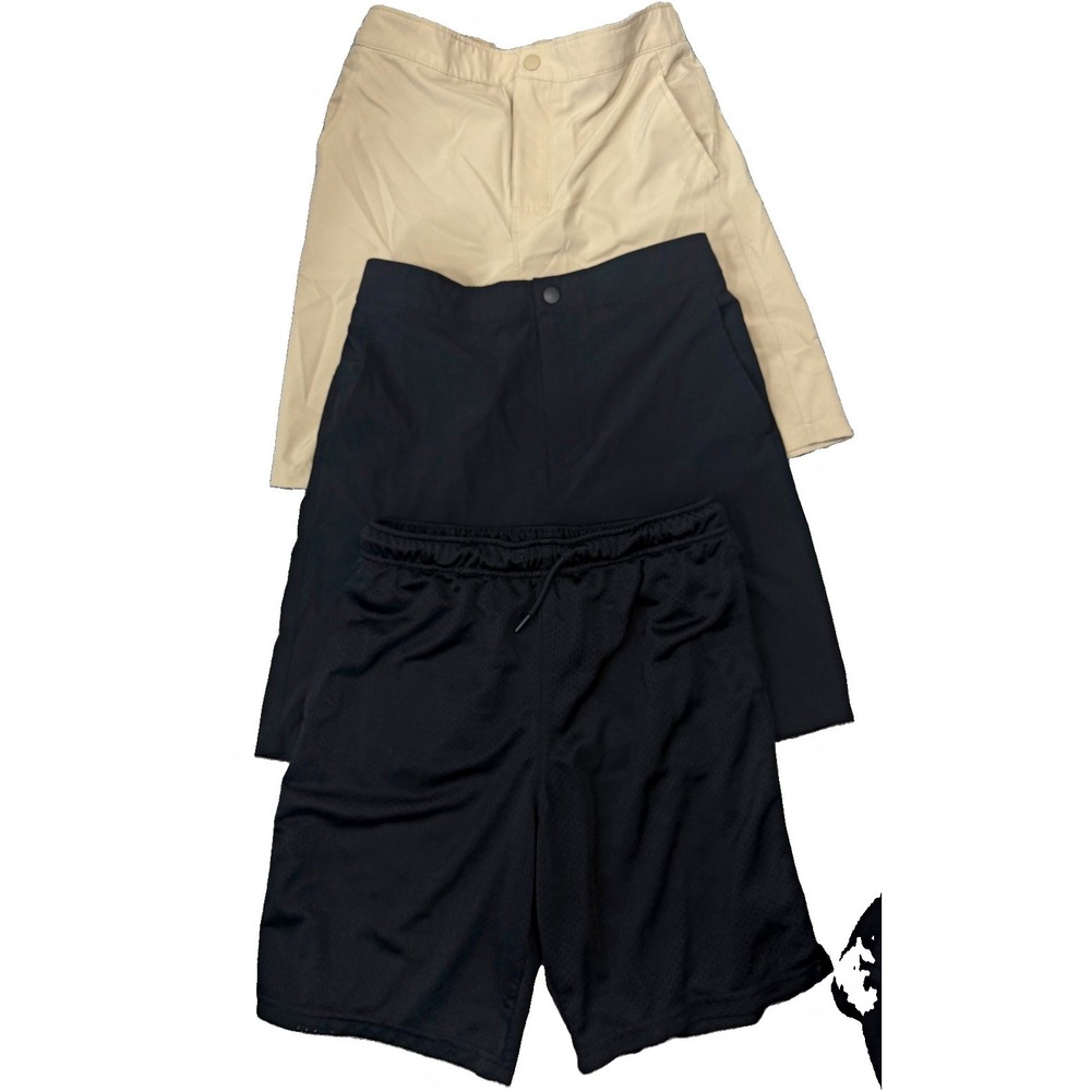 Athletic Works Boys XL (14-16) Black/Beige Mesh Shorts Lot 3 Drawstring Pockets
